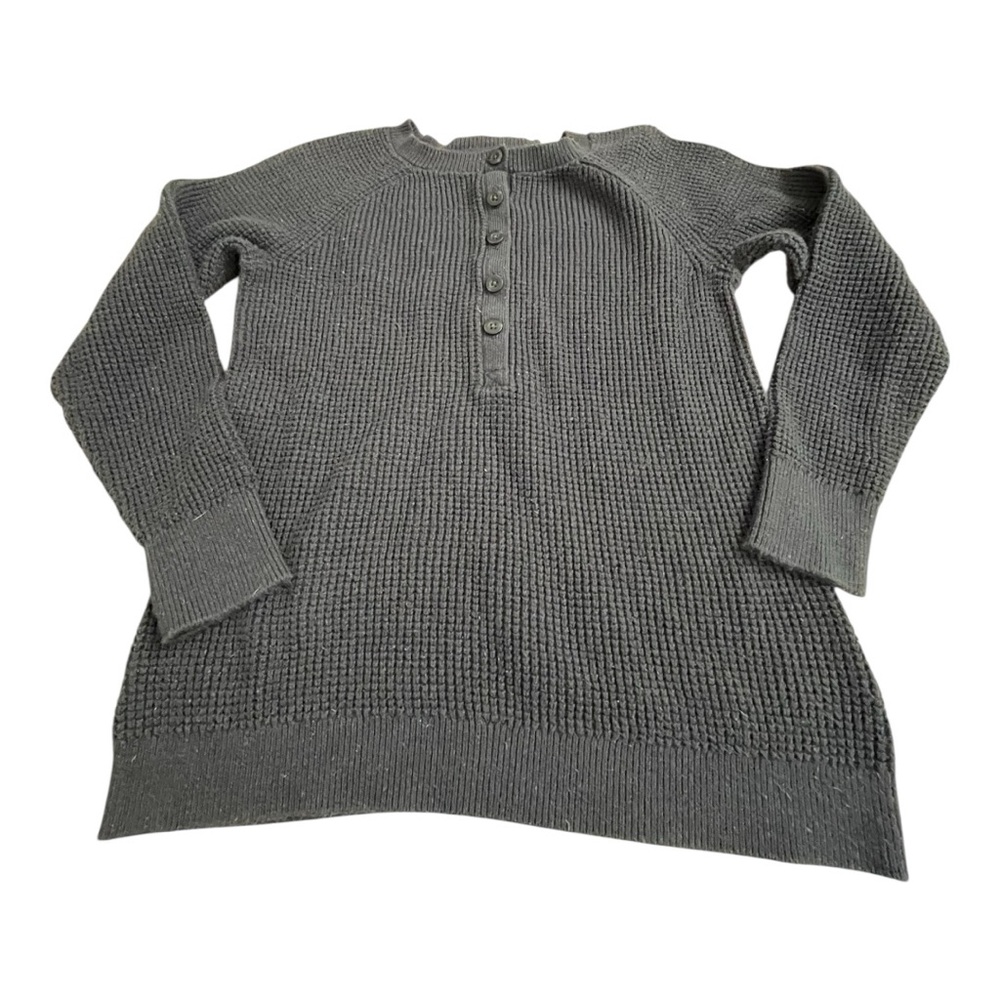 LL Bean Navy Blue Waffle Knit Henley Sweater Women’s Medium - Picture 1 of 6